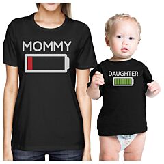 Mommy &amp; Daughter Battery Black Matching Shirt For Mom and Baby Girl