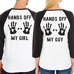 Hands Off My Girl And My Guy Matching Couple Black And White Baseball Shirts