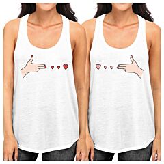 Gun Hands With Hearts BFF Matching White Tank Tops