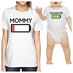 Mommy &amp; Daughter Battery White Mom and Daughter Couple Shirt Gifts