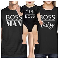 Boss Man Mens Black Graphic T-Shirt Matching Outfits For Family