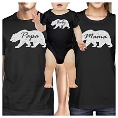 Papa Bear Mens Black Graphic T-Shirt Matching Outfits For Family