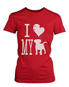 Funny Graphic Statement Womens Red T-shirt - I Love My Dog