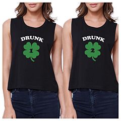 Drunk1 Drunk2 Womens Black Crop Top BFF Marching Shirts St Patricks
