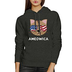 Ameowica Unisex Dark Gray Cute Cat Hoodie For Independence Day