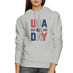 USA All Day Unisex White Hoodie Cute 4th Of July Design Hoodie