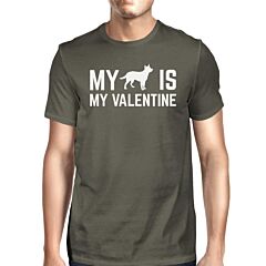 My Dog My Valentine Men's Dark Grey T-shirt Cotton Crew-Neck Shirt