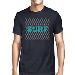 Surf Waves Mens Navy Graphic Tee Lightweight Summer Cotton Tshirt
