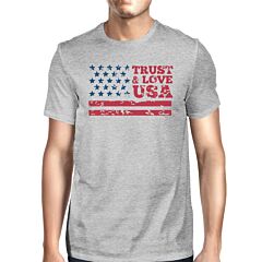 Trust &amp; Love USA American Flag Shirt Mens Gray Round Neck Tshirt