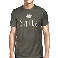Smile Palm Tree Dark Grey Mens Graphic Tshirt Crewneck Short Sleeve