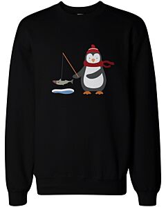 Cute Penguin is Ice Fishing Winter Sweatshirts X-mas Unisex Pullover Fleece