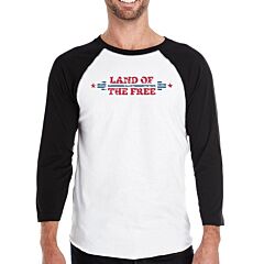 Land Of The Free Mens Black Baseball Tee Shirt 3/4 Sleeve Jersey