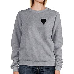 Melting Heart Unisex Gray Graphic Sweatshirt Cute Pocket Design