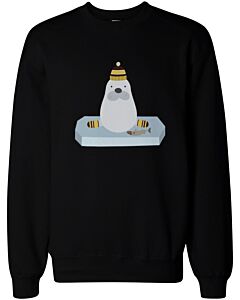 Cute Seal on Ice Winter Sweatshirts Christmas Gift Black Pullover Fleeces