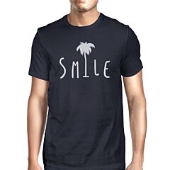 Smile Palm Tree Mens Navy Cotton Round Neck Tee Outfit For Summer