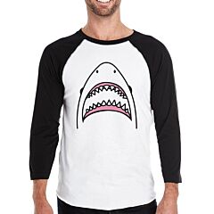Shark Mens Black 3/4 Sleeve Baseball Raglan Shirt Funny Summer Tee
