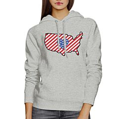 Heart USA Map Unique American Flag Gray Hoodie For Fourth Of July
