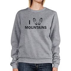 I Heart Mountains Grey Sweatshirt Unique Design Pullover Fleece