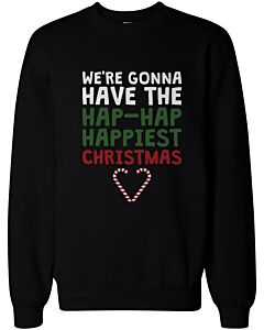 Hap-Hap Happiest Christmas Heart Candy Cane Sweatshirts Holiday Pullover Fleece