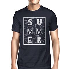 Summer Geometric Lettering Mens Navy Tshirt Cotton Trendy Design