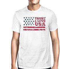 Trust &amp; Love USA American Flag Shirt Mens White Round Neck Tshirt