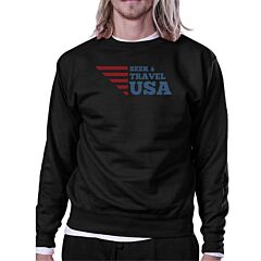 Seek &amp; Travel USA Unisex Graphic Sweatshirt Black Round Neck Fleece