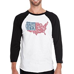 Happy Birthday USA Mens Black Baseball Raglan Tshirt 3/4 Sleeve