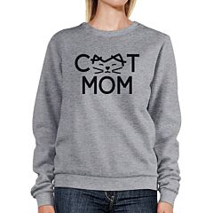 Cat Mom Grey Unisex Sweatshirt Fleece Cute Gift Ideas For Cat Lady