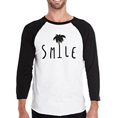 Smile Palm Tree Mens Black Sleeve Baseball Raglan Tee Summer Top