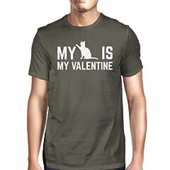 My Cat My Valentine Men's Dark Grey T-shirt Cotton Crew-Neck Shirt