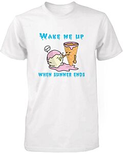Wake Me Up When Summer Ends Ice Cream Men's T Shirt Humorous Summer White Tee