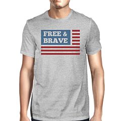 Free &amp; Brave US Flag American Flag Shirt Mens Gray Cotton Tshirt