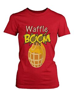 Grenade Waffle Boom Women's Graphic Shirt in Red Humorous Tee Funny ladies Tshirts