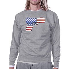 Pistol American Flag Unisex Grey Sweatshirt Gift For Gun Supporters