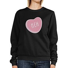 Meh Heart Unisex Black Graphic Sweatshirt Cute Pink Heart Design
