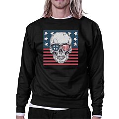 Skull American Flag Unisex Black Sweatshirt Round Neck Pullover