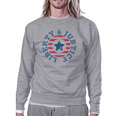 Liberty &amp; Justice Unisex Graphic Sweatshirt Grey Crewneck Pullover