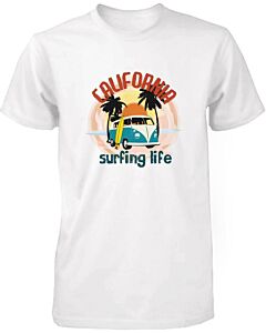 California Surfing Life Graphic Men's T-shirt Sunset Palm Tree Mini Van Tee