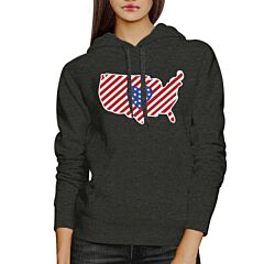 Heart USA Map With American Flag Unisex Dark Gray Pullover Hoodie