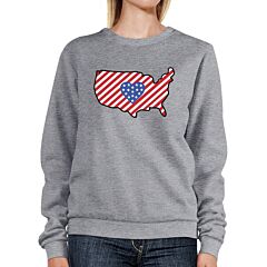 Heart USA Map With American Flag Unisex Gray Pullover Sweatshirt