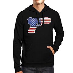 American Flag With Pistol Shape Unisex Black Hoodie For 4th Of July