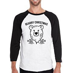 Bearry Christmas Bear Mens Black And White Baseball Shirt