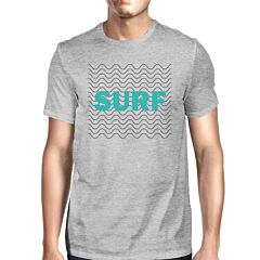 Surf Waves Mens Grey Funny Graphic T-Shirt Lightweight Summer Top