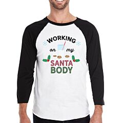 Working On My Santa Body Mens Black And White Baseball Shirt