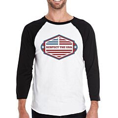 Respect The USA Mens Black Baseball Shirt 3/4 Sleeve Crew Neck