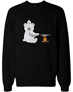 Cute Polar Bear Grilling Fish Sweatshirts Christmas Sweaters Unisex Pullover Fleece