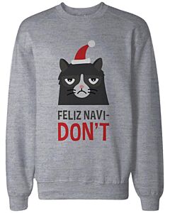 Funny Grumpy Cat Holiday Graphic Sweatshirts - Unisex Grey Pullover Sweater