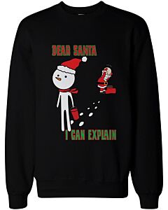 Snowman Stole Santa's Hat Funny Sweatshirts Cute Holiday Pullover Fleece