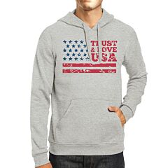 Trust &amp; Love USA Unisex Grey Hoodie Crewneck Pullover Fleece Gift