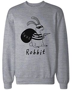 Funny Unisex Grey Graphic Sweatshirts - Robbit with Swag Bag